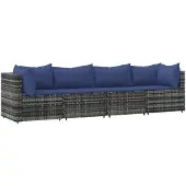 vidaXL 4-delige loungeset voor de tuin met kussens, grijs, polyrotan