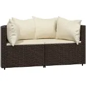 vidaXL Tuinhoekbanken met kussens 2 st poly rattan bruin