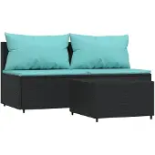 vidaXL 3-delige Loungeset met kussens poly rattan zwart