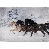 Clayre & Eef Plaid 130x170 cm Bruin Blauw Polyester Rechthoek Paarden Deken Bruin Deken