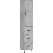 vidaXL Hoge kast, betonkleur, 34,5 x 34 x 180 cm, houtvezelplaat