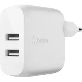 Belkin WCB002vfWH Dual USB-A Wall Charger, 12W X2, WHT