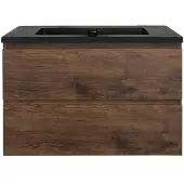 Guido Gusto Badkamermeubel Summer 80cm walnoot met zwarte wastafel zonder kraangat