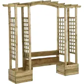 vidaXL Pergola met bank en plantenbakken geïmpregneerd grenenhout