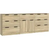 vidaXL 3-delige Dressoirs bewerkt hout sonoma eiken