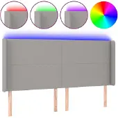 vidaXL Hoofdbord LED 203x16x118/128 cm stof lichtgrijs