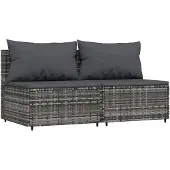vidaXL Tuinmiddenbank met kussens 2 st poly rattan grijs