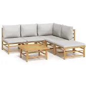 vidaXL 6-delige Loungeset met kussens bamboe lichtgrijs