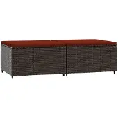 vidaXL Voetensteunen 2 st met kussens poly rattan bruin