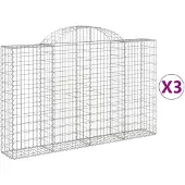 vidaXL Gabionen met boogvorm, 3 stuks, 200x30x120/140 cm, verzinkt staal