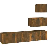 vidaXL 4-delige Tv-meubelset bewerkt hout gerookt eikenkleurig