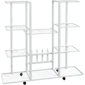 vidaXL Bloemenstandaard met wielen 94,5x24,5x91,5 cm ijzer wit