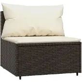 vidaXL Tuinmiddenbank met kussens poly rattan bruin