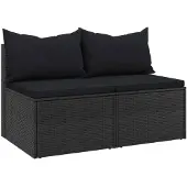 vidaXL Tuinmiddenbanken met kussens 2 st poly rattan zwart