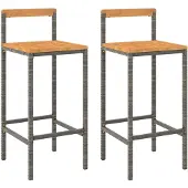 vidaXL Barkrukken 2 st poly rattan en massief acaciahout grijs