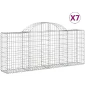 vidaXL Gabionen met boogvorm, 7 stuks, 200x30x80/100 cm, verzinkt staal