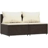vidaXL Tuinmiddenbanken met kussens 2 st poly rattan bruin