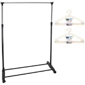 Gerimport Mobiel kledingrek enkele stang 90-160 cm incl. 20 witte kledinghangers - Kledingrekken