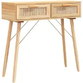 vidaXL Wandtafel 80x30x75 cm massief grenenhout en natuurlijk rattan