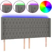 vidaXL Hoofdbord LED 183x16x118/128 cm stof donkergrijs