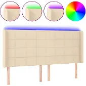 vidaXL Hoofdbord LED 183x16x118/128 cm stof crèmekleurig
