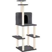 vidaXL Kattenmeubel met sisal krabpalen 144,5 cm donkergrijs