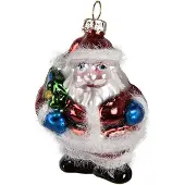 Clayre & Eef Kersthanger Kerstman 8 cm Rood Glas Kerstboomversiering Rood Kerstboomversiering