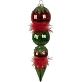 Clayre & Eef Kerstbal 23 cm Rood Groen Glas Kerstboomversiering Rood Kerstboomversiering