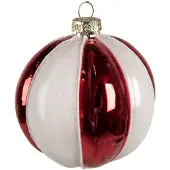 Clayre & Eef Kerstbal Ø 8 cm Rood Wit Glas Kerstboomversiering Rood Kerstboomversiering
