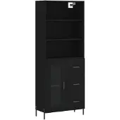 vidaXL Hoge kast 69,5x34x180 cm bewerkt hout zwart