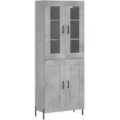 vidaXL Hoge kast, betonkleur, 69,5 x 34 x 180 cm, houtvezelplaat