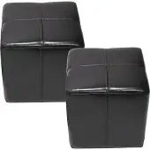 MCW Set van 2 kubuskrukken Onex kruk, leer + kunstleer, 36x36x36cm MVG-gecertificeerd ~ zwart