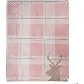 Clayre & Eef Plaid 130x170 cm Roze Wit Polyester Rendier Deken Roze Deken