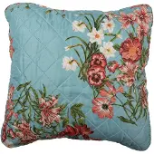 Clayre & Eef Kussenhoes 50x50 cm Blauw Roze Katoen Polyester Bloemen Sierkussenhoes Blauw Sierkussenhoes