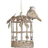 Newport - Vogeltje in kooi - Kunststof - Goud - D7 x H10 cm