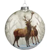 Goodwill Kerstbal Herten in Sneeuw Wit-Bruin 13,5 cm