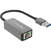 Xtrememac Adapter USB-A vers RJ45 F - Plug & Play - Structuur aluminium - Zijdelings grijs (USB, RJ45/LAN (1x)), Netwerkadapter, Grijs, Zilver