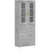 vidaXL Hoge kast, betonkleur, 69,5 x 34 x 180 cm, houtvezelplaat