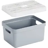 Sunware Opbergbox/mand - blauwgrijs - 13 liter - met deksel hout kleur - Opbergbox