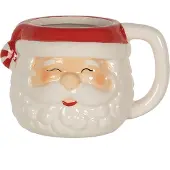 Clayre & Eef Mok Kerstman 450 ml Wit Rood Keramiek Theemok Wit Theemok