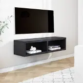 Dimehouse Zwevend tv-meubel met open vakken Bernie zwart 125x30x35 cm