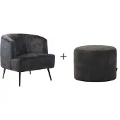 Bronx71 Velvet fauteuil Billy en velvet poef Beau antraciet