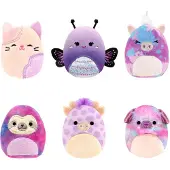 Squishmallows Squishville Mini Pluche Figuurtjes, Paarse Vrienden Set van 6