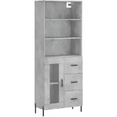 vidaXL Hoge kast, betonkleur, 69,5 x 34 x 180 cm, houtvezelplaat