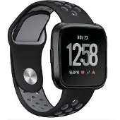 Shop4 - Fitbit Versa Bandje - Siliconen Zwart Grijs