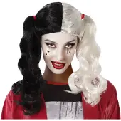 Bigbuy Halloween verkleedpruik lang haar met staartjes - zwart/wit - dames