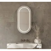 Schaere - Ovale Aluminium Badkamer Spiegelkast - Directe en Indirecte Verlichting - Spiegelverwarming - Sensor - Stopcontact - Usb - 45X90 cm