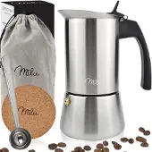 MILU Espressomachine set 4 kopjes, roestvrij staal, Espresso pot, Zilver