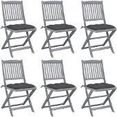 vidaXL Inklapbare stoelen 6 st met kussens massief acaciahout