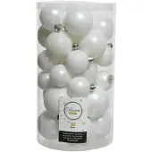 Décoris 30 Kerstballen plastic glans-mat-glitter assorted winterwit